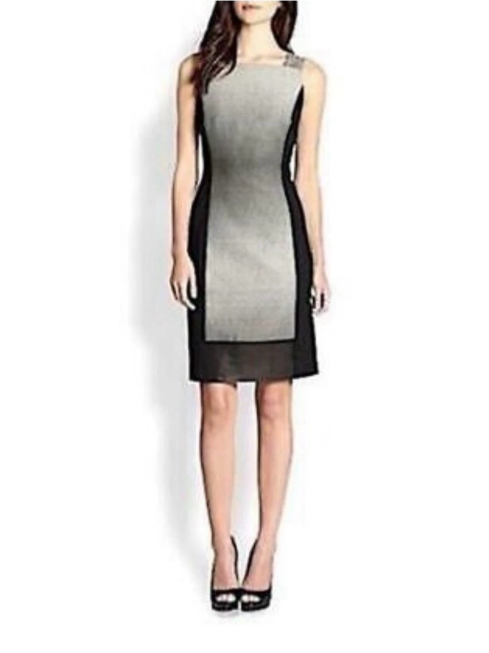 Lafayette 148 Leather Trim Ombre Grey/Black Color Block Dress Aporox Size M/US10